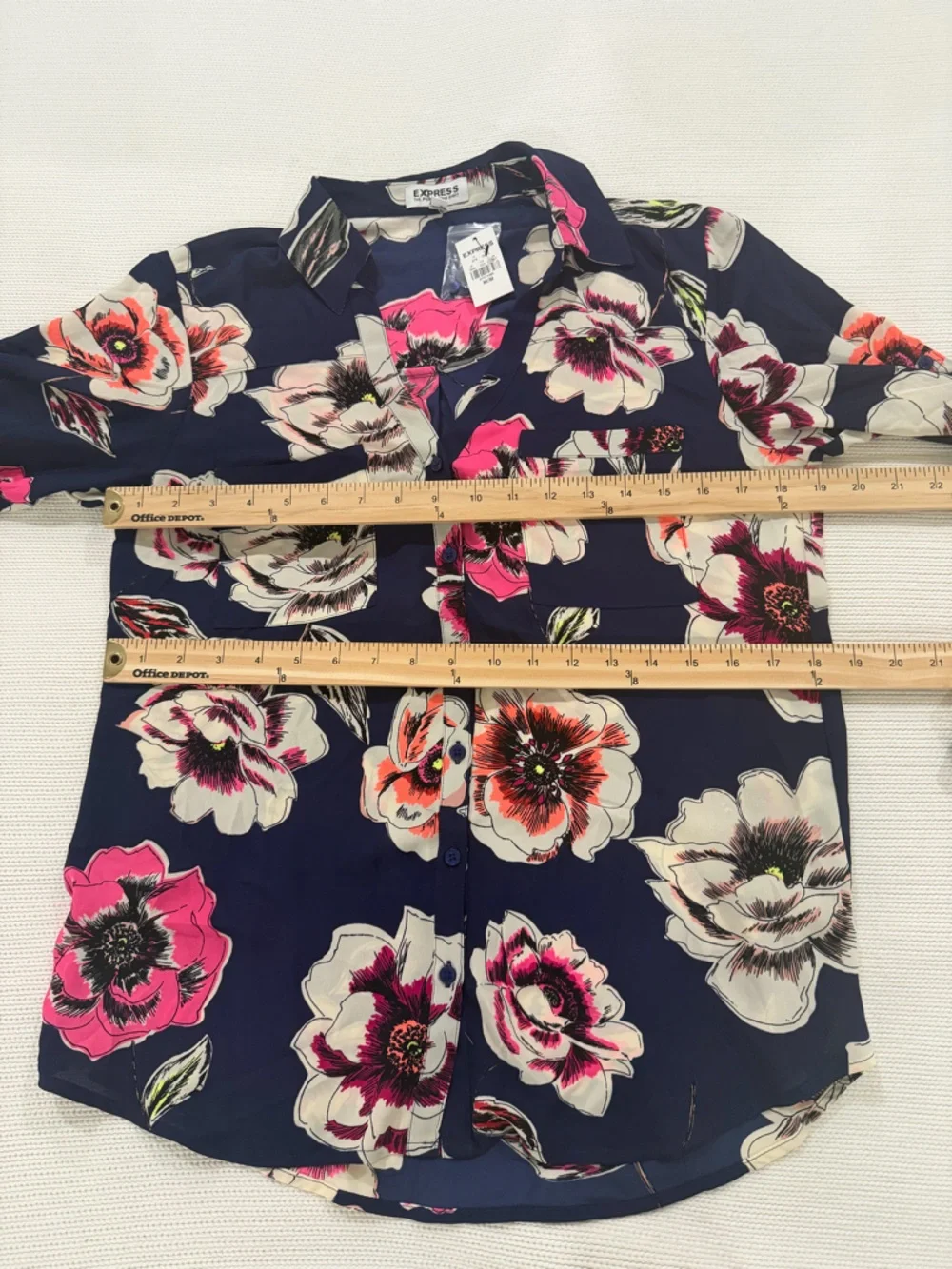 NWT Express Button-Down Shirt with Pink, White, and Orange Floral Print - Picture 5 of 8